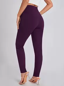 SHEIN Essnce Solid Slant Pocket Trousers - Purple - View 3
