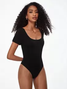 SHEIN BASICS 純色包頸連體衣 - 黑色 - 查看 2