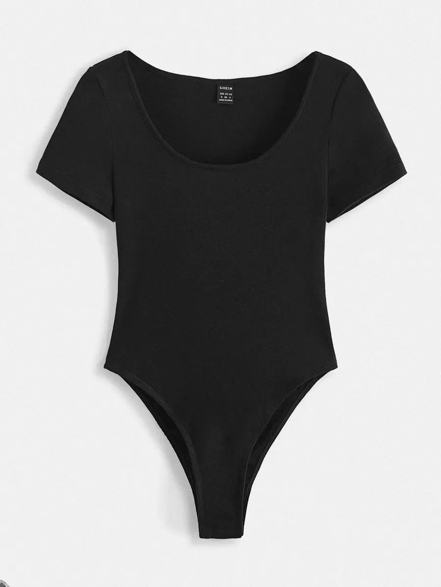 SHEIN BASICS 純色包頸連體衣 - 黑色 - 查看 1