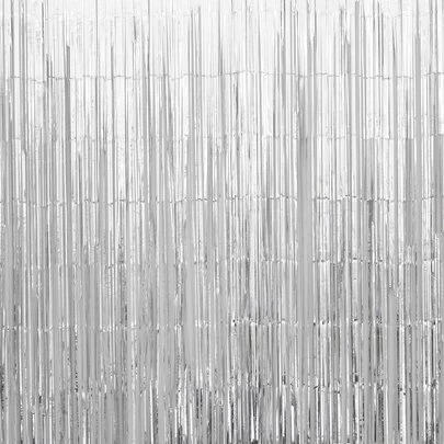 kumozawa 1 قطعة ستارة معدنية فضية من الورق الرقيق المزخرف بأشرطة متدلية، ديكور حفلات لحفل التخرج، عيد الميلاد، الزفاف، ذكرى سنوية لشخص عازب، حفلات ديكور خلفية الحائط، ستارة ألمنيوم متلألئة بالأشرطة المتدلية