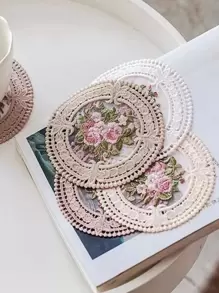 12cm Posavasos de encaje Vintage, posavasos para tazas de café con bordado de manteles individuales, posavasos para tazas de café de tela de estilo europeo, alfombrilla para plato de mesa antideslizante