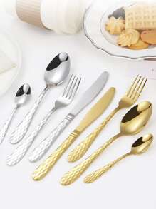 24 piezas Set cubiertos de acero inoxidable - Dorado - Ver 7