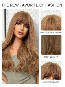 Long Body Wave Synthetic Wig With Bangs - Light Brown - View 7