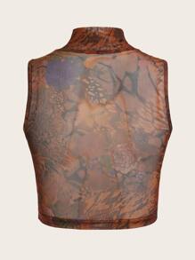 SHEIN ICON Crop Tank Top Phương Tây Cô gái cao bồi In Đồ họa Cổ giả - màu nâu - Xem 7