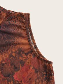 SHEIN ICON Crop Tank Top Phương Tây Cô gái cao bồi In Đồ họa Cổ giả - màu nâu - Xem 8