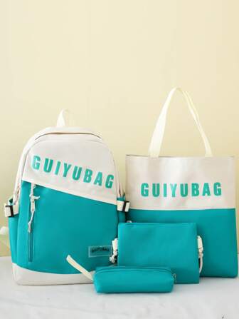 4入組撞色字母圖案背包套裝