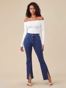 SHEIN BASICS Off Shoulder Solid Bodysuit/Summer - White - View 3