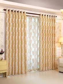 1pc Golden Floral Pattern Polyester Jacquard Luxury Style Curtain, For Living Room/Bedroom Window/Door Decoration