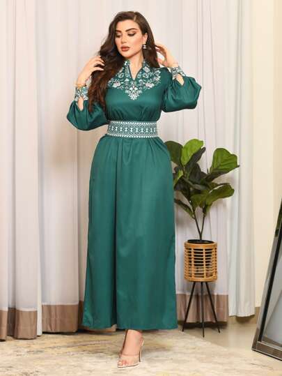 Modelyn Floral Print Notched Neckline Lantern Sleeve Dress