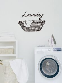 1 pieza Pegatina de pared decorativa para cuarto de lavado - Negro - Ver 1