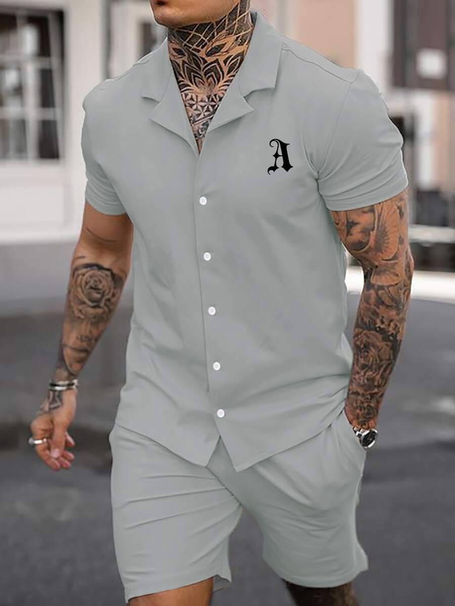 Manfinity Men Letter Graphic Shirt Without Tee - Light Grey - View 1