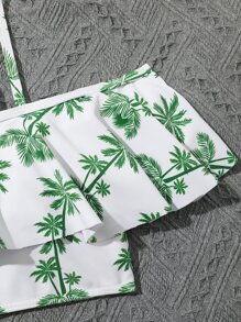 SHEIN Conjunto de bikini de volantes con estampado de palmeras para adolescentes, verano playa - Multicolor - Ver 5