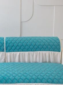 1pc French Style Solid Color Dutch Velvet Sofa Cushion Cover With Skirt - Green - View 4