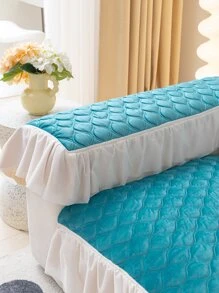 1pc French Style Solid Color Dutch Velvet Sofa Cushion Cover With Skirt - Green - View 5