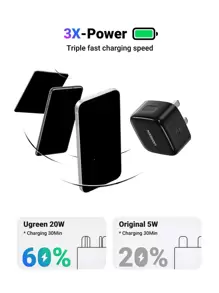 UGREEN PD 20W Fast Charger Compatible With Apple 20W USB-C Power Adapter Compatible With IPhone 5 Series 14 13 Pro Max Adapter IPad Pro Air 2022 2023 2024 - Black - View 4