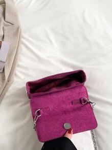 Studded Decor Flap Chain Saddle Bag - Purple - View 5