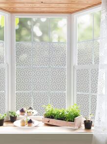 1卷PVC裝飾膜現代主義花卉圖案窗戶貼紙 - 無色 - 查看 6