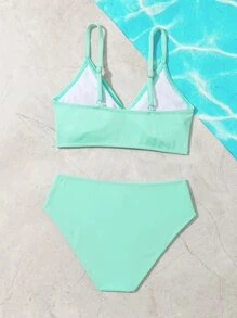 Conjunto de bikini de drapeado para niña preadolescente, verano playa - verde menta - Ver 2