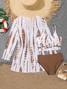 青少年扎染比基尼套装与和服夏日海滩