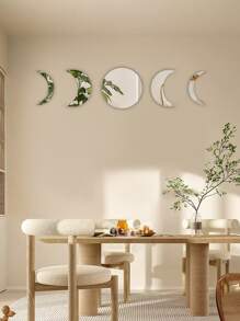 5 件月亮组合家居装饰房间背景盒镜子自粘亚克力墙贴镜子墙壁装饰房间装饰墙镜房间浴室装饰客厅装饰 - 銀色 - 查看 1