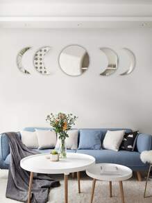 5 件月亮组合家居装饰房间背景盒镜子自粘亚克力墙贴镜子墙壁装饰房间装饰墙镜房间浴室装饰客厅装饰 - 銀色 - 查看 2