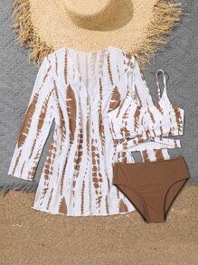 青少年扎染比基尼套装与和服夏日海滩