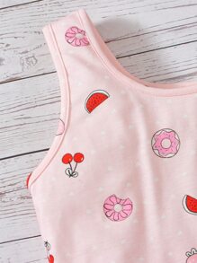 SHEIN Tween Girl Fruit Print PJ Set - Baby Pink - View 2