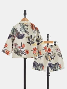 SHEIN Toddler Boys Tropical Print Kimono & Shorts