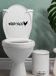 1pc PVC Toilet Lid Decal, Rooster & Slogan Graphic Toilet Stool Commode Sticker For Bathroom - Black - View 2