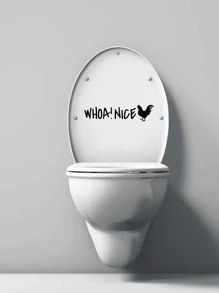 1pc PVC Toilet Lid Decal, Rooster & Slogan Graphic Toilet Stool Commode Sticker For Bathroom - Black - View 4