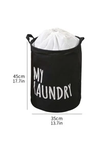 1pc Slogan Graphic Dirty Clothes Hamper, Drawstring Laundry Basket For Bathroom Laundry Hamper, Washing Basket Bathroom Organizer, Basket, Storage Basket, Foldable Laundry Basket - Black - View 2