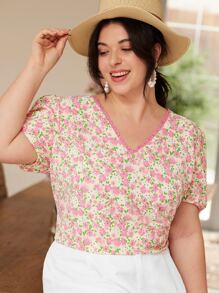 SHEIN Frenchy 大碼碎花泡泡袖襯衫 - 彩色 - 查看 2
