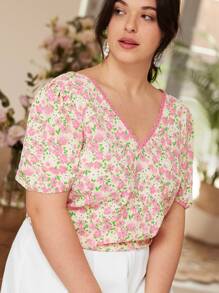 SHEIN Frenchy 大碼碎花泡泡袖襯衫 - 彩色 - 查看 7