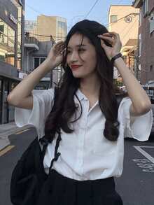 素色前口袋襯衫 - 白色 - 查看 4