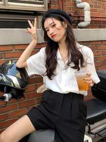 素色前口袋襯衫 - 白色 - 查看 3