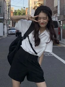 素色前口袋襯衫 - 白色 - 查看 6