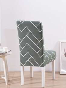 1pc Geometric Pattern Dining Chair Slipcover, Daily Polyester Antifouling Stretchy Dining Room Chair Slipcover For Home - Multicolor - View 2