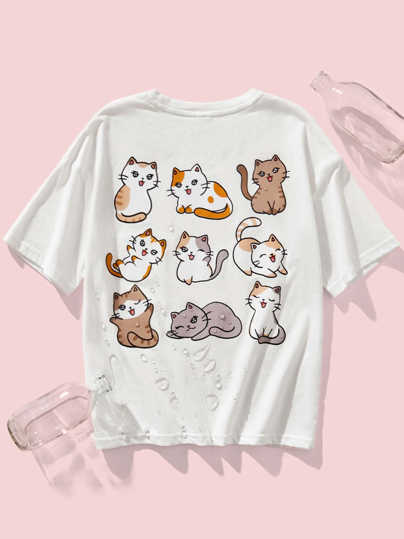 SHEIN Girls Cartoon Graphic Drop Shoulder Tee - White - View 1