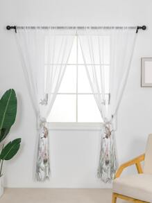 1pc Butterfly & Flower Pattern Curtain, Modern Polyester Light Filtering Privacy Sheer Curtain For Living Room, Bedroom - Multicolor - View 3