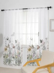 1pc Butterfly & Flower Pattern Curtain, Modern Polyester Light Filtering Privacy Sheer Curtain For Living Room, Bedroom - Multicolor - View 5