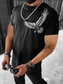 Manfinity LEGND Men T-Shirts Fit Crew Neck Short Sleeve Graphic Tee American Eagle Street Summer Polyester - Black - View 1
