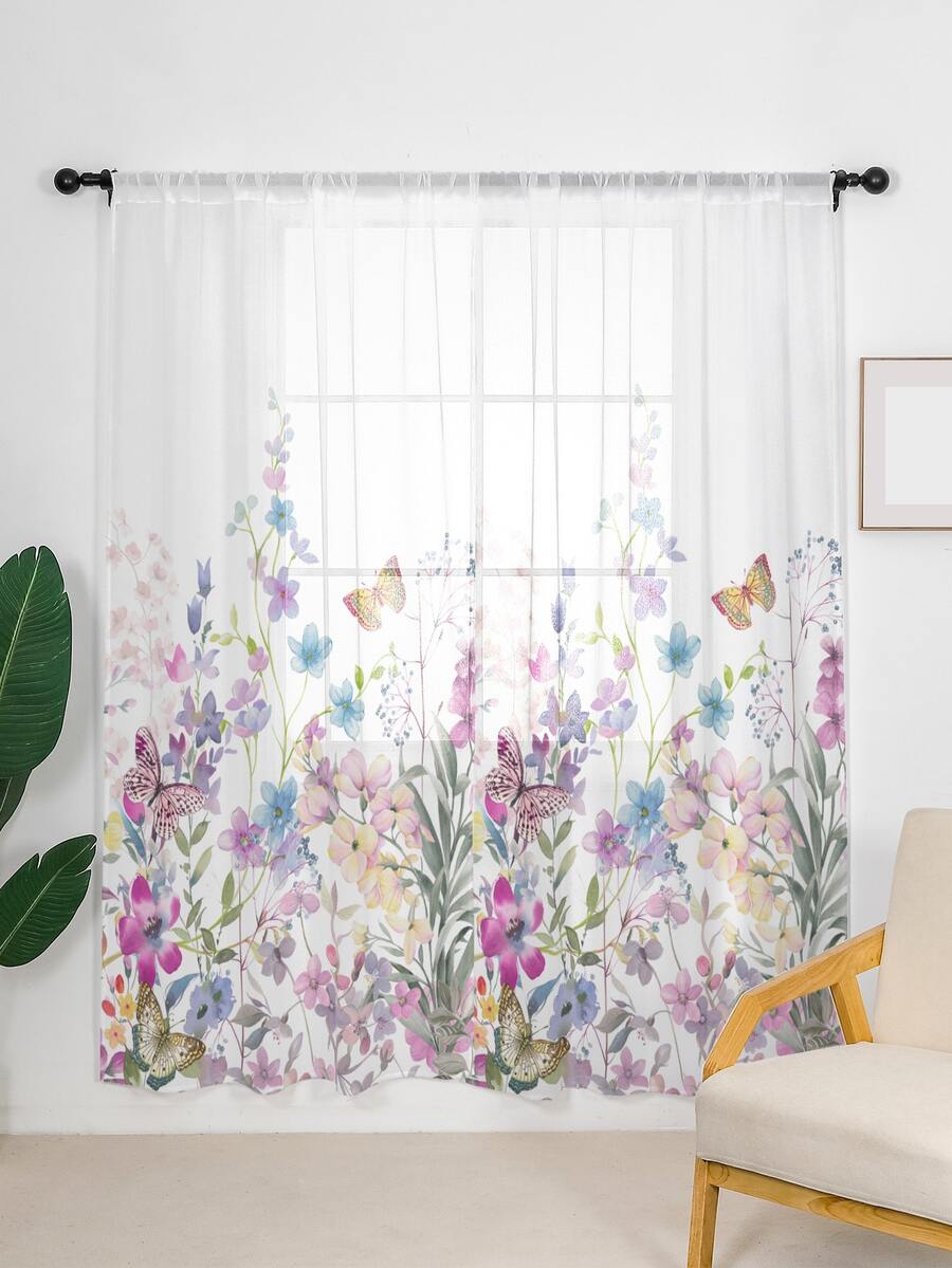 1 Hoa Văn Bướm Sheer Màn Hiện Đại Polyester Lọc Sáng Riêng Tư Màn Sheer Cho Phòng Khách - Nhiều màu - Xem 1