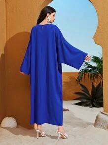 Al Najma Vestido sólido manga de asa de morcego gola v manga de asa de morcego - Azul Real - Ver 2
