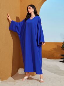 Al Najma Vestido sólido manga de asa de morcego gola v manga de asa de morcego - Azul Real - Ver 3