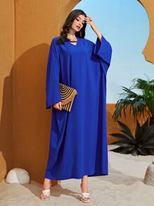 Al Najma Vestido sólido manga de asa de morcego gola v manga de asa de morcego - Azul Real - Ver 4