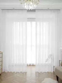 1 件白色聚酯纖維紗窗簾,簡約風格,適合客廳、臥室門窗裝飾 - 白色 - 查看 1