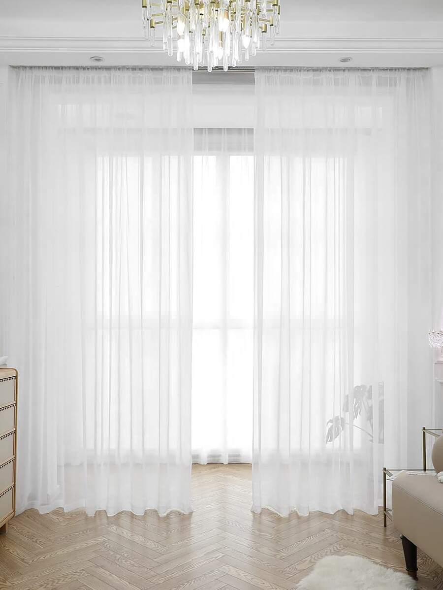 1 件白色聚酯纖維紗窗簾,簡約風格,適合客廳、臥室門窗裝飾 - 白色 - 查看 1