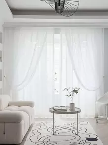 1 件白色聚酯纖維紗窗簾,簡約風格,適合客廳、臥室門窗裝飾 - 白色 - 查看 2