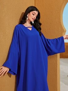 Al Najma Vestido sólido manga de asa de morcego gola v manga de asa de morcego - Azul Real - Ver 5