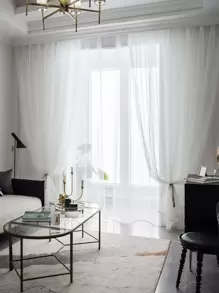 1 件白色聚酯纖維紗窗簾,簡約風格,適合客廳、臥室門窗裝飾 - 白色 - 查看 5